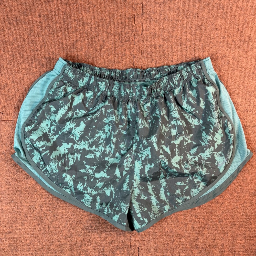 Nike Dri-FIT Tempo Running Shorts Womens XXL Teal Green Abstract Print 3" Inseam